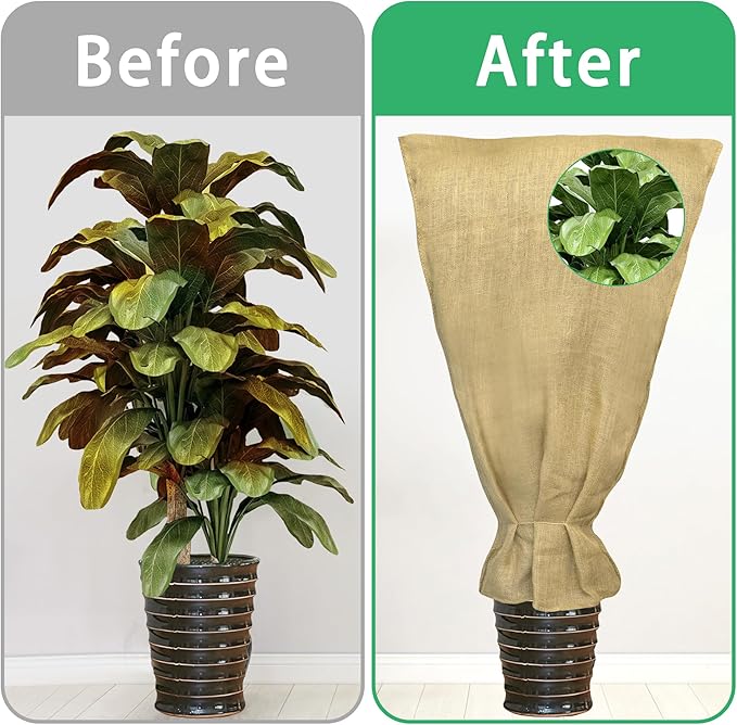 70" x 45" Large Burlap Winter Plant Cover Bags- Reusable Burlap Frost Cloth Plant Freeze Protection- Warm Burlap Sacks Plant Frost Blankets with Twine for Outdoor Garden Trees Potted Plants