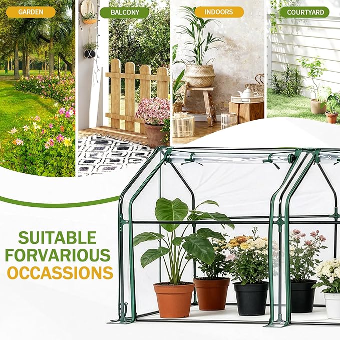 Outvita Mini Greenhouse, Outdoor 9'x3'x3' UV Protected 2-Layer PVC Cover Plant Hot House for Flowers, Seed and Vegetables Protection with Roll-up Zippered Doors for Patio Balcony Backyard