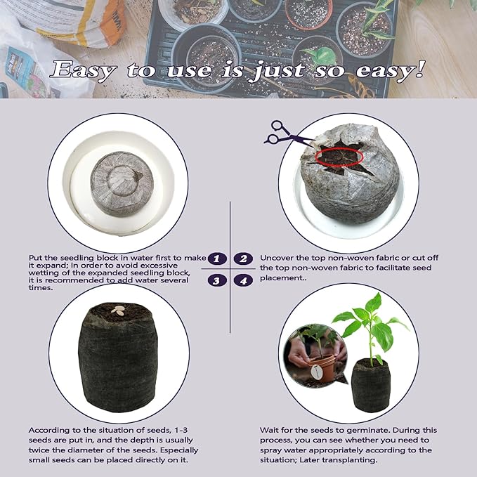 50mm 56 Pcs Peat Pellets Seed Starter Soil,Compressed Seed Starting Soil Peat Pellet for Seed Starting of Plants, Fruits, Vegetables, Flowers, Easy Planting and Transplanting