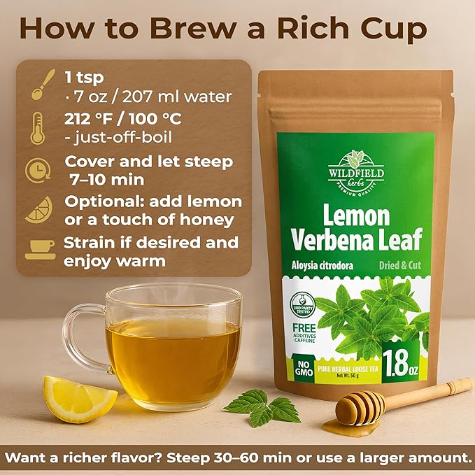 1.8 oz. Lemon Verbena Herbal Tea (Aloysia Citrodora) – 51g Dried Lemon Verbena Herb Tea Cedrón