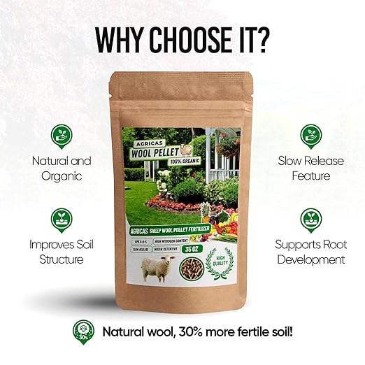 Wool Pellet Organic Fertilizer (2x2.2 lbs), Made of Sheep Wool, Water Holding, Enhances Soil Health, Ideal for Fruits, Vegetables, Flowers, Indoor and Outdoor Plants - 2 Pack