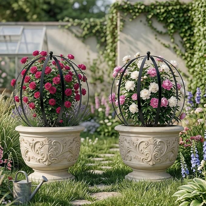 2 PCS Large Metal Trellis Obelisks Sturdy Round Circle Trellis for Climbing Plant Support Indoor Outdoor Potted Vines, Cucumbers & Flowers, Patio Doorway Garden Decor (Black, 25.20 x 21.26'')