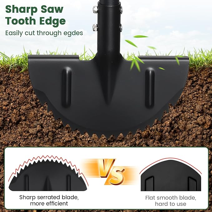 Edger Lawn Tool, Sharp Saw-Tooth Half Moon Hand Lawn Edging Tool for Landscaping, 49" Adjustable Long Handle Manual Edgers with T-Grip for Sidewalk Flower Bed Yard Garden Border Cable Burying