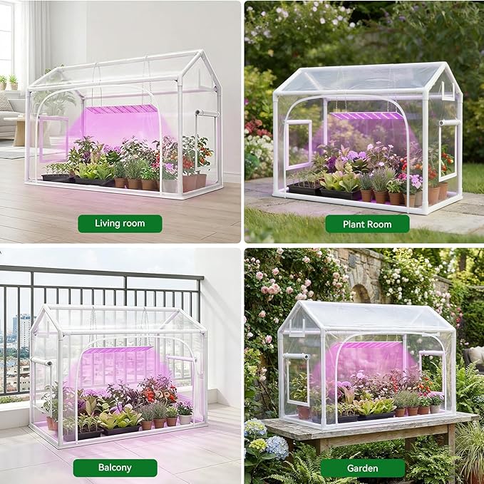 Mini Indoor Greenhouse with Grow Lights & Timer 3 Light Color Mode Thickened PVC Tent Waterproof Base Portable Green House Cabinet Kit for Plant Seed Starting 30" L x 16.5" W x 20.5" H