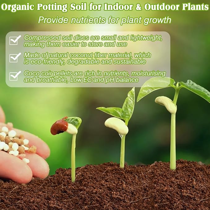ZeeDix 100pcs 40mm Coco Coir Pellets Potting Soil, Organic Coconut Fiber Seed Starter Soil Pellets, Coconut Coir Soil Discs for Indoor Outdoor Plants, Herbs Houseplants Flowers Succulents Vegetables