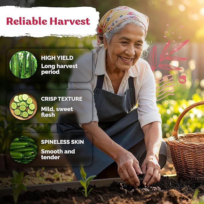 KVITER 50 English Telegraph Cucumber Seeds (Cucumis sativus) - English Cucumber Organic, Burpless & Near Seedless Cucumbers - Vegetable Seeds for Planting Outdoors in Home Garden & Containers
