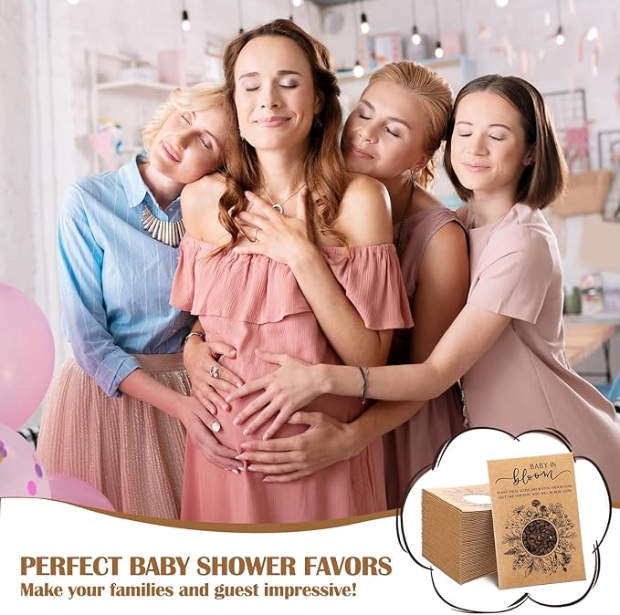 Fumete 50 Pack Baby in Bloom Seed Packets Baby Shower Party Favor for Guest Envelopes Kraft with Clear Window Resealable Seed Organizer Storage Bag for Gender Reveal Party, No Seeds(Wildflower)