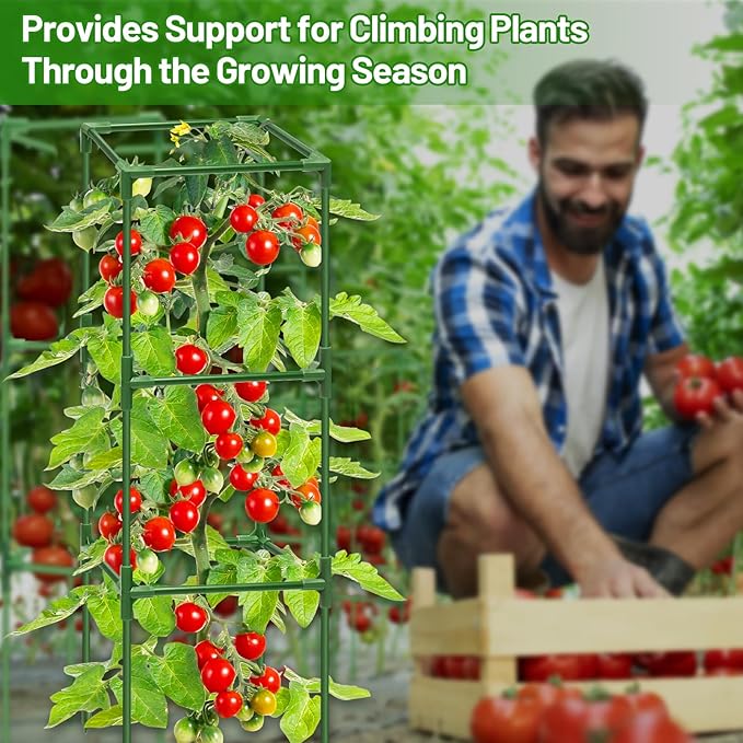 Legigo 6 Pack Square Tomato Cages- 45 Inch Heavy Duty Tomato Trellis for Climbing Plants Outdoor, Tomato Plant Support Stakes Cage Garden Trellis for Garden Raised Garden Bed Cucumbers Vegetables