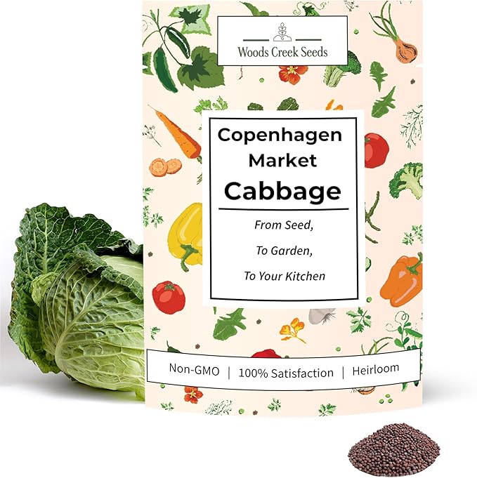 Woods Creek Seeds: Copenhagen Market Cabbage Seeds for Planting - Over 280 Heirloom Non-GMO Green Cabbage Seeds - Beginner-Friendly Vegetable Seed for Home, Indoor or Outdoor Gardeners