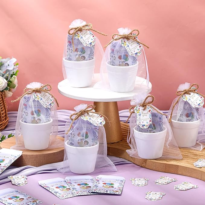 50 Sets Baby Shower Seed Packet a Little Wildflower is on The Way Party Favor Seed Packets White Flowerpot Thank You Tags and Organza Bags for Wildflower Baby Shower