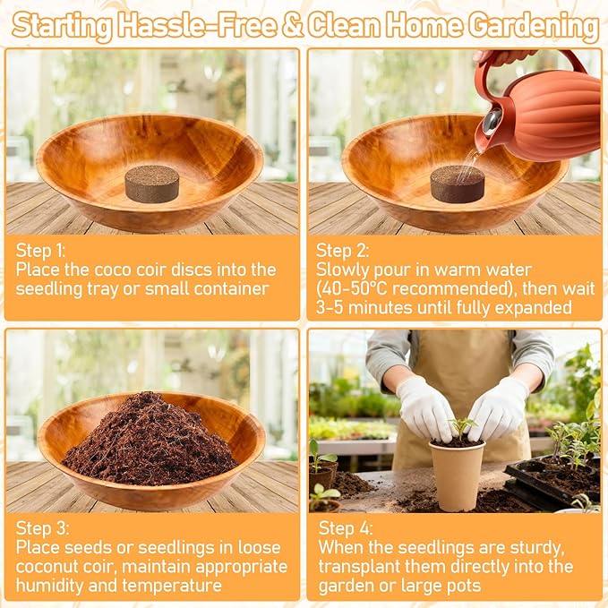 Legigo 200 PCS 50mm Coco Coir Pellets Potting Soil Mix- Compressed Coconut Coir Discs Seed Starting Soil Pellets, Coco Peat Soil Pods for Indoor & Outdoor Plants, Gardening Herbs Bonsai and Vegetables