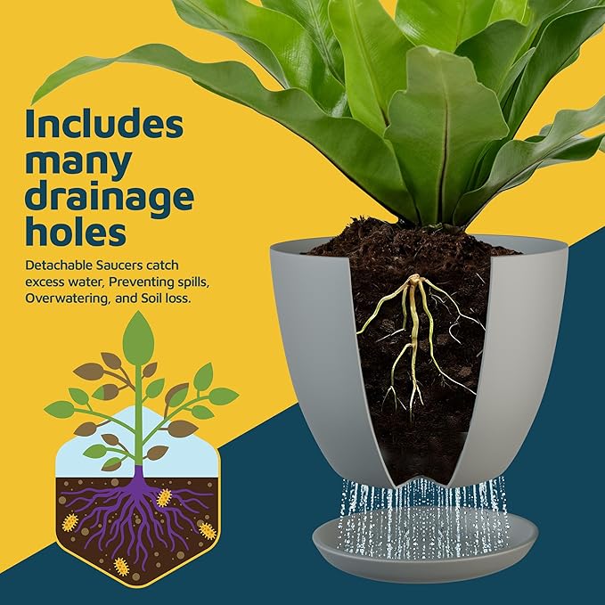 Planter Pots with Drainage Holes - Lightweight, Durable & Space-Saving Pots for Indoor and Outdoor - Versatile Functionality, Simple Modern Design, Set of 20 Plastic Planter Pots - Gray