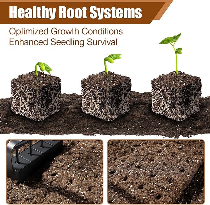 KHAMAL Soil Blocker for Seed Starting 4 Cell - 2 inch Soil Block Maker with Ergonomic Handle & 3 Types of Seed Pins for Garden, Outdoor Plants