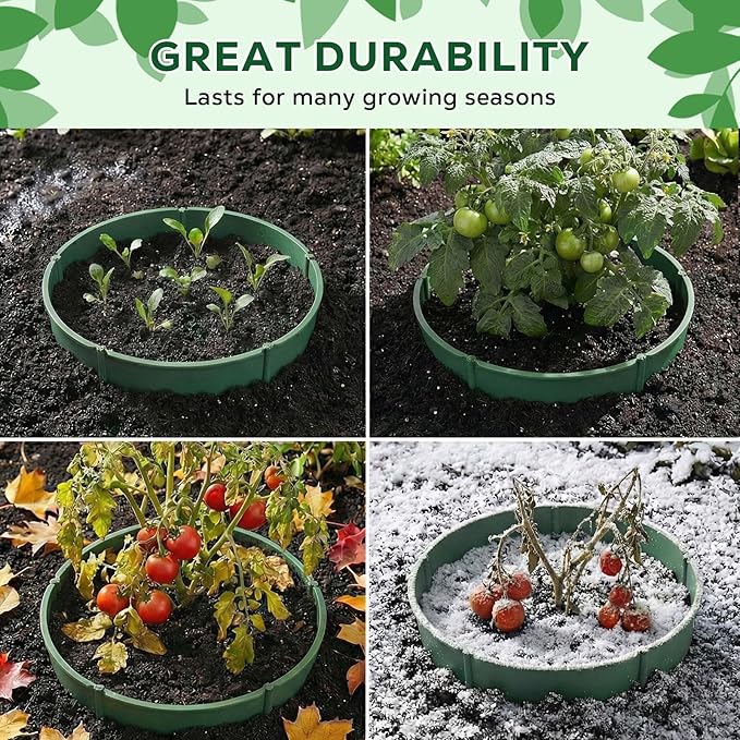 MoKo 6 PCS 10 Inch Plant Rings for Outdoor Plants, Protective Garden Edging Border for Water Retention, Reusable PVC Planting Ring for Yards, Greenhouse, Lawn, Shrubs, Vegetables, Herbs and Flowers