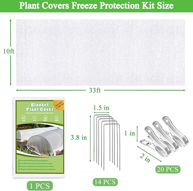 10ft x 33ft Plant Covers Freeze Protection Floating Row Cover 1oz/yd² Garden Fabric Plant Cover for Winter Frost Sun Bird Protection, Frost Blankets for Outdoor Plants, Winter Tree Frost Cloth