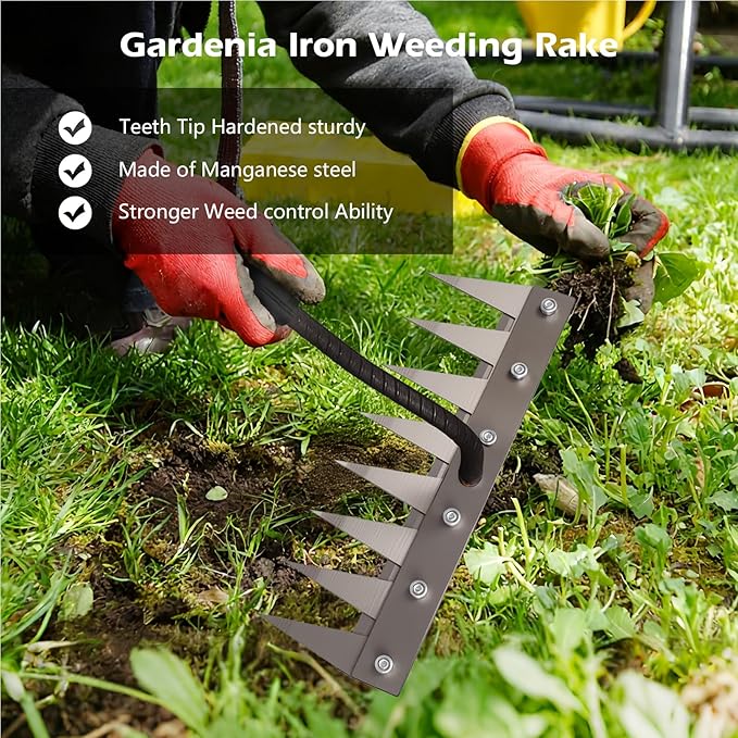 Iron Weeder Tool Without Long Handle, 6 Teeths Manual Weeder Remover Tool, Hand Weed Rake and Garden Hoe for Gardening, Heavy Duty Uprooting Weeding Pull for Yard, Lawn, Patio and Garden