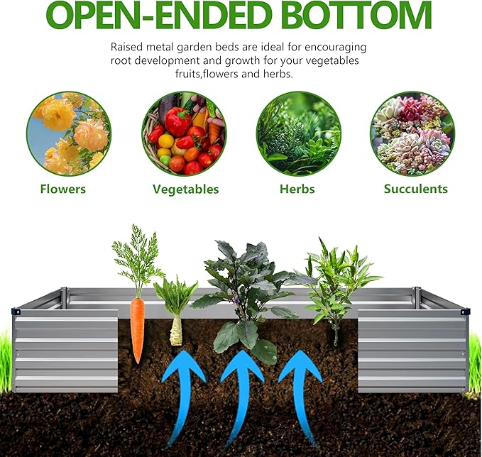 Easllre 2PCS 6x3x1ft Galvanized Raised Garden Bed Kit, Galvanized Planter Raised Garden Boxes Outdoor, Large Metal Raised Garden Beds for Vegetables,Silver