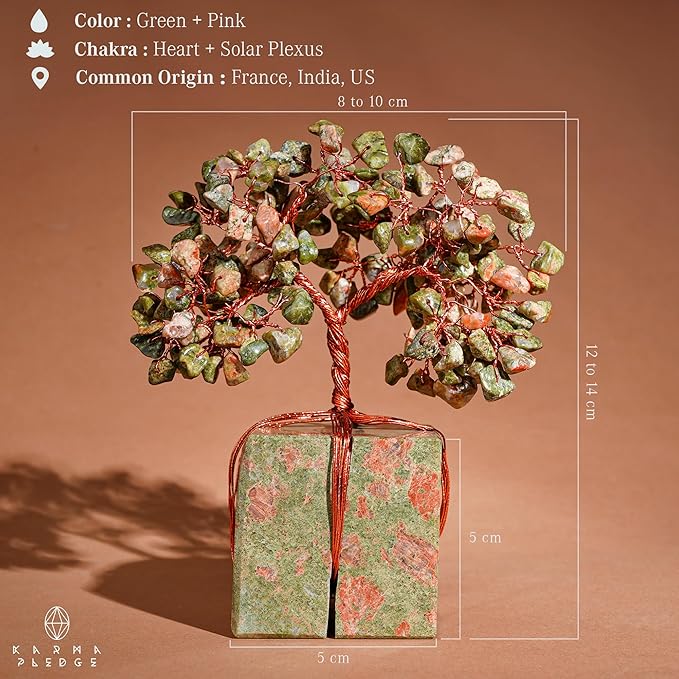 Crystal Tree for Birthday Gifts for Women, Handmade Raw Crystal Base Unakite Chakra Healing Crystal Tree of Life for Positive Energy, Money, Good Luck, Christmas Décor, Home and Office Decor