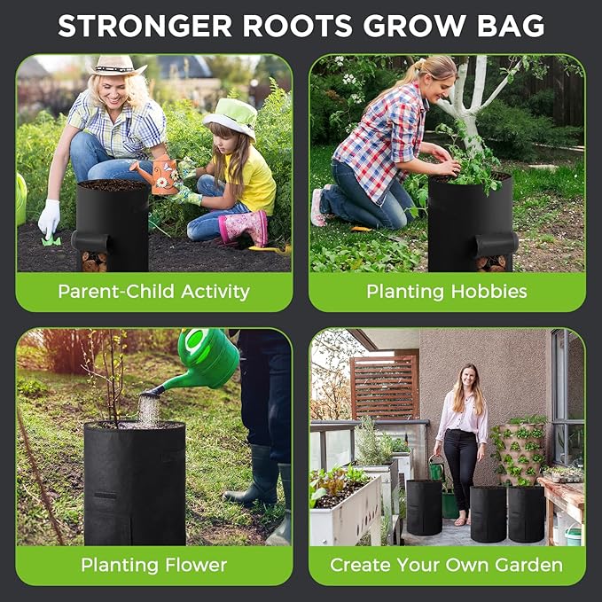 Yoojahow 2 Pack 30 Gallon Potato Grow Bags with Harvest Window, Durable Garden Planter Bags with Handles for Potatoes, Tomatoes, and Vegetables - Indoor & Outdoor Gardening Supplies (Black)