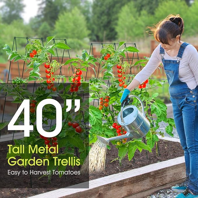 Cucumber Trellis for Raised Bed, Rifny 16.5 x 40 Inch Metal Trellis for Climbing Plants Outdoor with Plant Clips Twist Ties, Garden Plant A-Frame Trellis for Vegetable Pea Tomato (Green, 2 PCS)