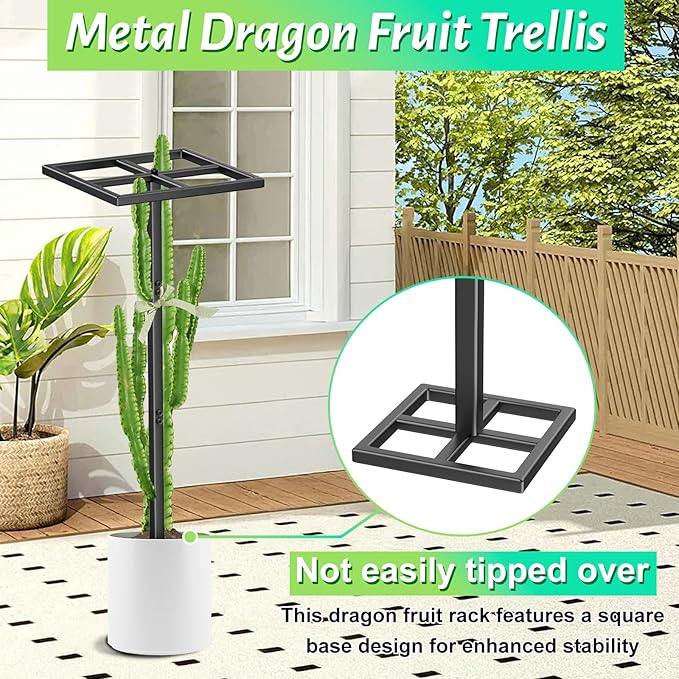 Dragon Fruit Trellis, Adjustable Metal Dragon Fruit Plant Trellis Durable Vertical Support Frame for Climbing Plants Trees Cactus Roses Vines Garden Outdoor Indoor, 1 Pcs