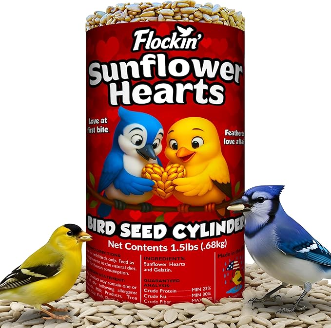 100% Sunflower Hearts for Birds – Premium Bird Seed Cylinders with Hole – Hulled Sunflowers Bird Seed – Sunflower Chips for Birds - Attracts Various Songbirds – No Mess Birdseed, USA Made (4" x 7.75")