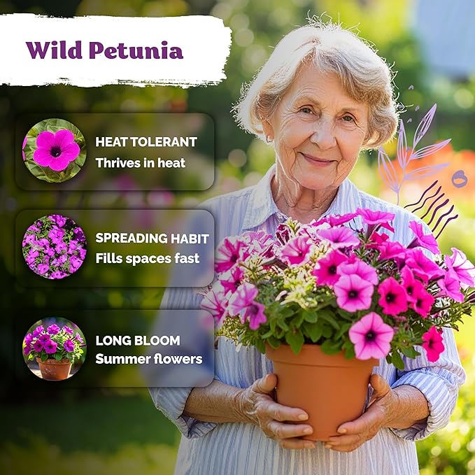 KVITER 2000 Shanin Wild Petunia Seeds for Planting (Pеtuniа viоlacea) – Violet Petunia Seed Packets Bulk – Annual Purple Flower Seeds to Plant Outside in Hanging Baskets, Flower Garden, Containers