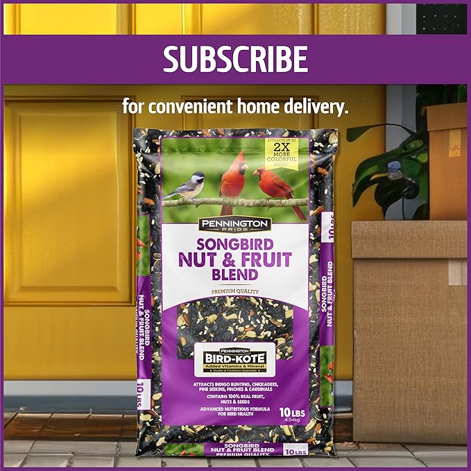 Pennington Pride Songbird Nut & Fruit Blend, Wild Bird Seed for Outside Feeders, Advanced Nutrition Formula for Bird Health, 10-lb. Bag