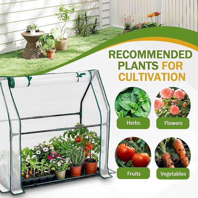 Outvita Mini Greenhouse, Outdoor 3'x3'x3' UV Protected 2-Layer PE Cover Plant Hot House for Flowers, Seed and Vegetables Protection with Roll-up Zippered Doors for Patio Balcony Backyard