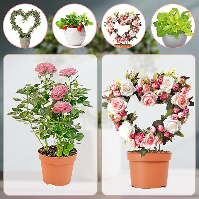 2 PCS Small Trellis for Potted Plants Outdoor Indoor, Metal Stackable Garden Trellis Houseplant Wire Stake with Black Rust Proof Coating for Decorative Vines Flowers Ivy Plant Support (Heart, 12in)