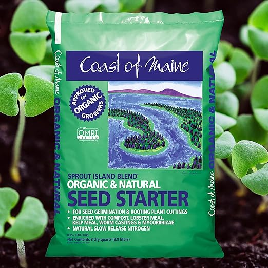 Coast of Maine Organic & Natural Sprout Island Blend Seed Starter - Seed Germination & Root Plant Cuttings w/Composted Manure, Mycorrhizae, Worm Castings & Kelp - Enhanced Drainage (8 Qt)