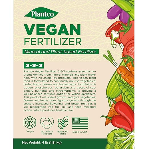 Vegan Fertilizer Mix with Plant-Based Ingredients | Cruelty-Free, No Animal by-Products | All-Purpose Granular Fertilizer NPK 3-3-3 with Other Nutrients | 4 lb Bag