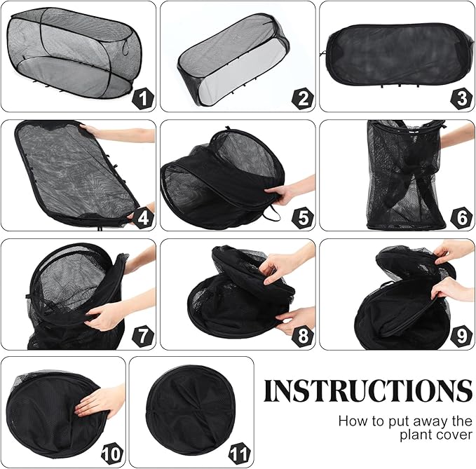 4 Pcs 39" x 18" x 16" Pop up Garden Mesh Plant Cover Outdoor Plant Protector Garden Row Raised Bed Cover with Ground Nails Crop Cage Net for Seedlings Vegetable Fruit Herbs (Black)