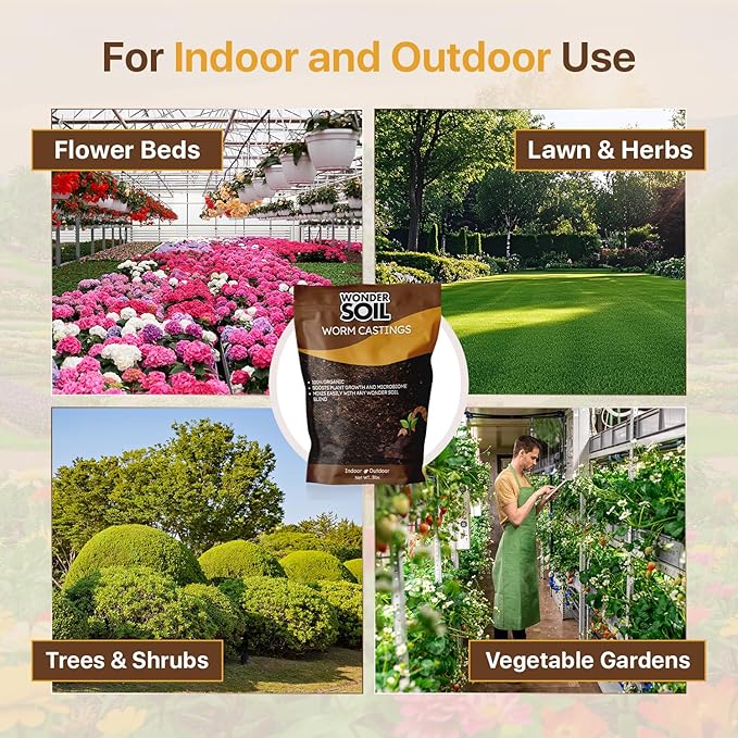 WONDER SOIL | Premium Organic Worm Castings for Plants | 3 lbs (2 Quarts) Bag Natural Soil Amendment for Indoor & Outdoor Plants, Vegetables, Flowers, Gardens | Fertilizer & Compost Enhancer | 3LBS