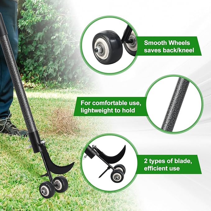 Crack Weeder with Wheels 6.5FT Metal Crevice Weeding Tool with Adjustable Long Handle Saves Back & Knee Manual Weed Remover for Paver Deck Patio Driveway Sidewalk Garden