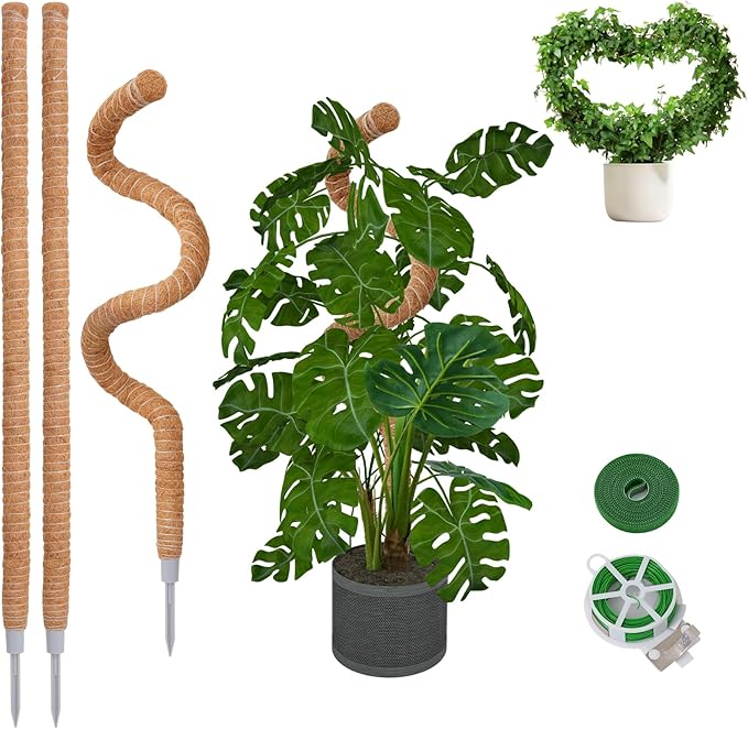 3 Pack 50 Inch Bendable Moss Pole Monstera Plant Support for Climbing Plants Indoor DIY Tall Moss Ploles Made of Coco Coir Sticks Support Stakes for Pothos Philodendron Potted Plants to Grow Upwards