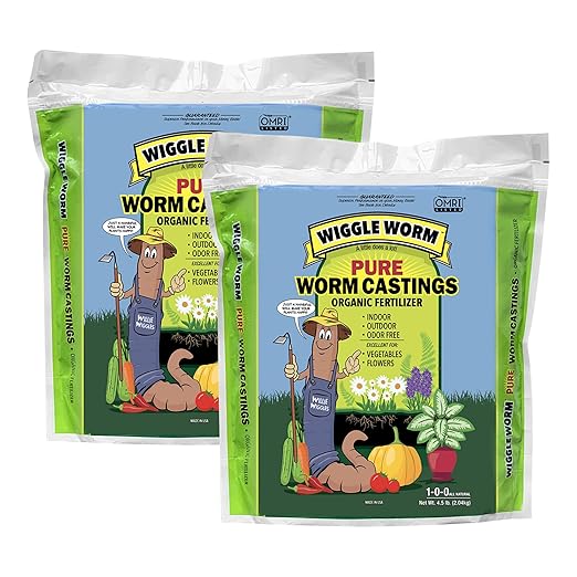 100% Pure Organic Mineral-Dense Worm Castings Fertilizer in Resealable Zipper Pouch, 4.5lbs, 2 Pack - Improves Soil Fertility and Aeration for Growing Better Houseplants, Veggies, and More