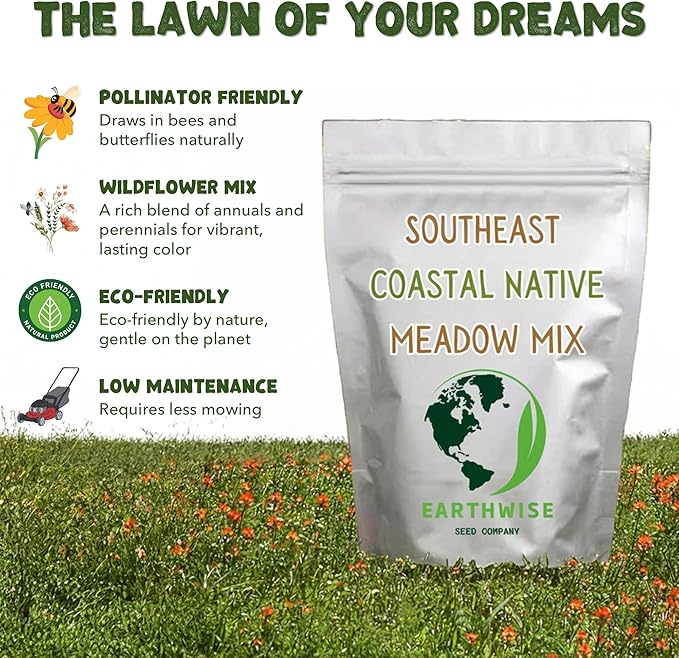 Earthwise 1/4 lb Southeast Native Meadowscaping Mix – Low-Maintenance, Wildlife-Friendly Wildflowers – 500 sq. ft. Coverage