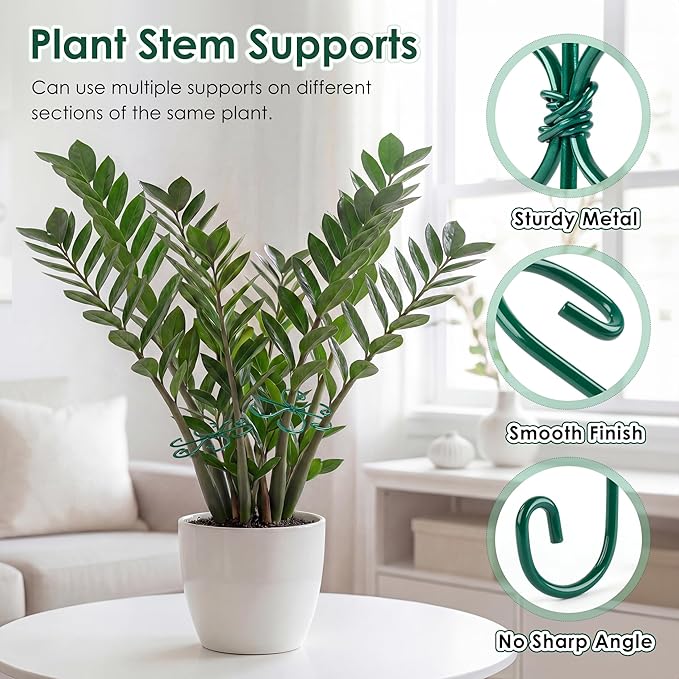 RELBRO Plant Stem Supports, 4.3 Inch Monstera Holder Support Metal Plant Stabilizer for Indoor Outdoor Potted Plants Growing Upright, Green, 6 Pcs