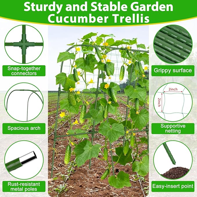 Cucumber Trellis for Raised Bed, 50''x48'' U-Shape Garden Trellis for Climbing Plants Outdoor, Metal Arch Plant Support, Vegetables Trellis for Squash Grape Pea Bean Vines Flower