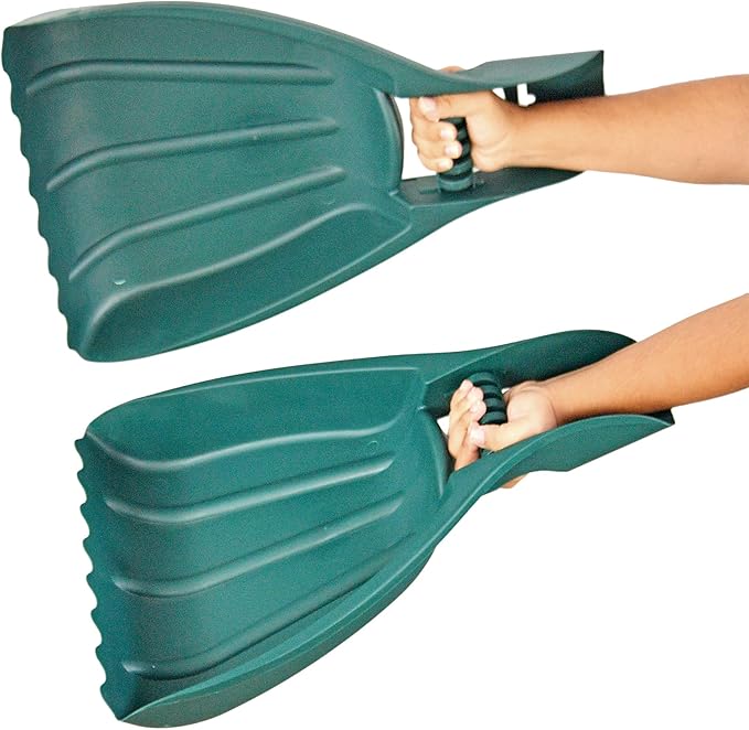 Home-X Leaf Collector Hand Scoop Set, Leaf Collector Shovels with Handles for Garden and Yard Landscaping, Gardening Hand Tools, Set of 2, 21" L x 14" W x 2" H, Green