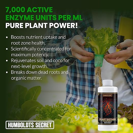 Humboldts Secret Plant Enzymes | 7,000 Active Units per mL | Root & Soil Enzyme Additive for Hydroponic and Aeroponic Systems | Boosts Growth and Root Strength for Maximum Nutrient Uptake | 8 Ounce