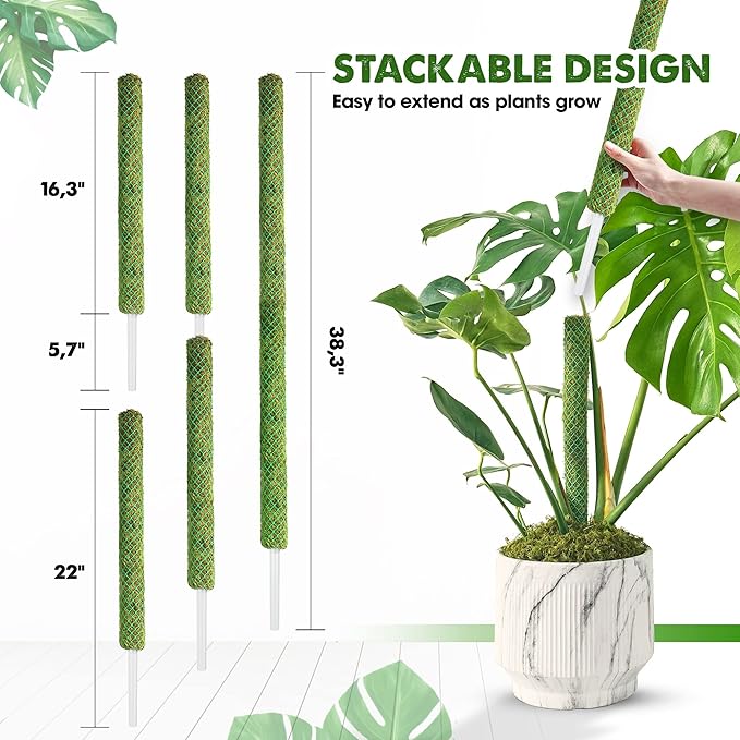 DUSPRO 10Pcs 22'' Green Stackable Mesh Moss Pole for Plants Climbing Vine Supporting Monstera Trellis, for Indoor Plants Extendable Plant Pole Moss Sticks, for Potted Plant Stakes