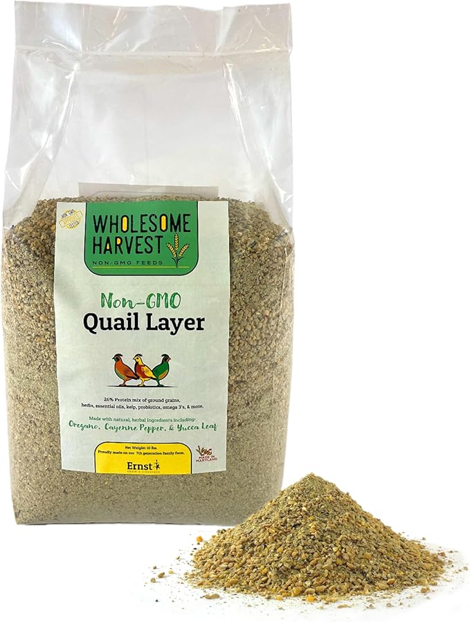 Wholesome Harvest Non-GMO Quail Layer Feed 26% - Premium 10 lb Food for Laying Birds, Button Food