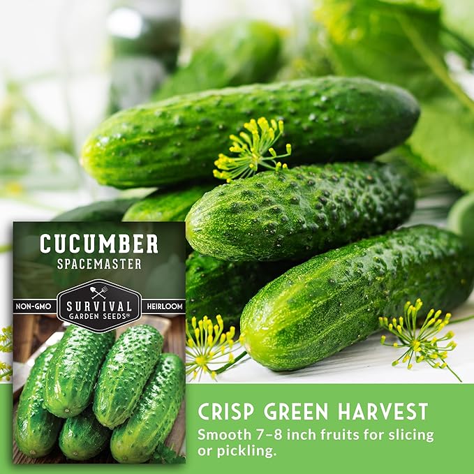Spacemaster Cucumber Seeds for Planting | Compact Heirloom Non-GMO Variety for Small-Space Gardens – Survival Garden Seeds (2 Packs)