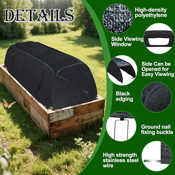 Pop Up Sun Shade for Raised Garden Bed, 47"X21"X18" Foldable Plant Shade Tent Garden Shade Tunnel 80% UV Resistant Sunblock Shades Cover Crop Cage with Bag and Stake for Outdoor Plants Heat Protection