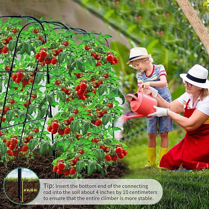 Garden Trellis for Climbing Plants Outdoor, Cucumber Trellis for Raised Bed Garden, Arch Trellis Support for Cucumbers Tomatoes Beans Peas, 50x48 inch, Metal Trellis with Netting, Black