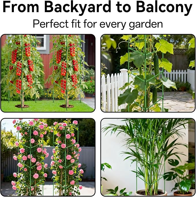 Halatool 72 Inch Extra Tall Tomato Cages for Garden, 4 Pack Heavy Duty Metal Plant Support Stakes for Outdoor Garden, Adjustable Large Trellis for Climbing Plants Cucumbers Vegetables Flowers Fruits