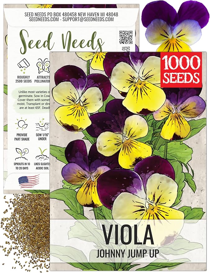 Seed Needs Johnny Jump Up Seeds for Planting Violas - Heirloom & Open Pollinated Flowers to Plant a Butterfly Garden Filled with Edible Blooms for Garnishing (1 Pack)