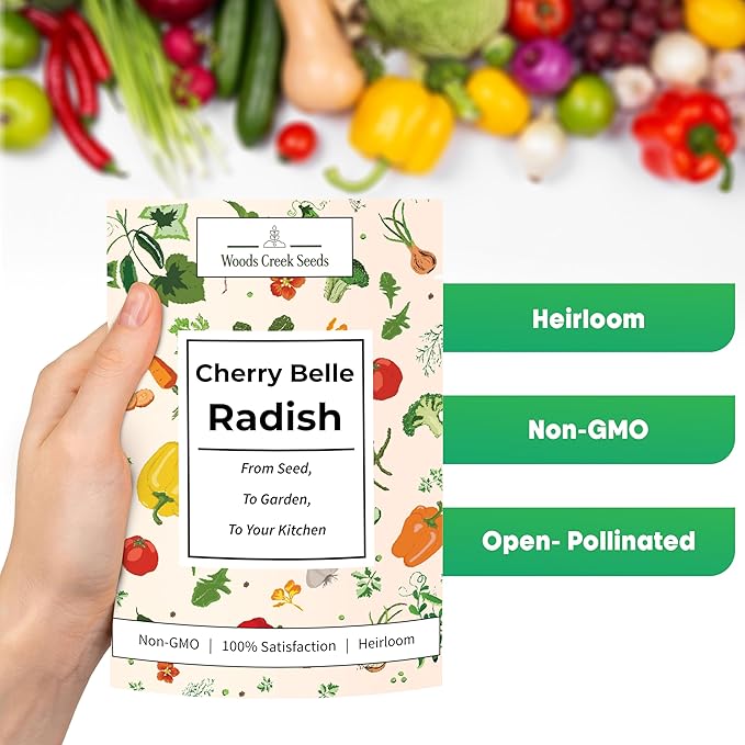 Woods Creek Seeds: Cherry Belle Radish Seeds for Planting - Over 450 Heirloom Non-GMO Radish Seed Pack - Premium Radishes for Sprouting - Fast-Growing Radishes for Your Vegetable Garden
